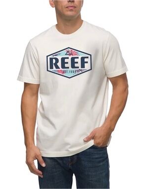 Reef Men’s Medium White Short-Sleeve Logo Tee